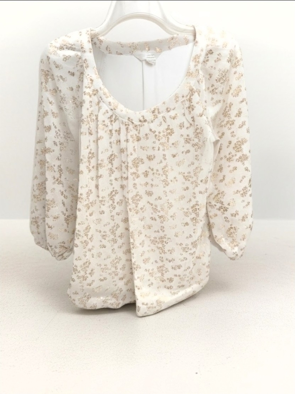 LC Lauren Conrad  Delicate White With Metallic Gold Floral Print Blouse XS